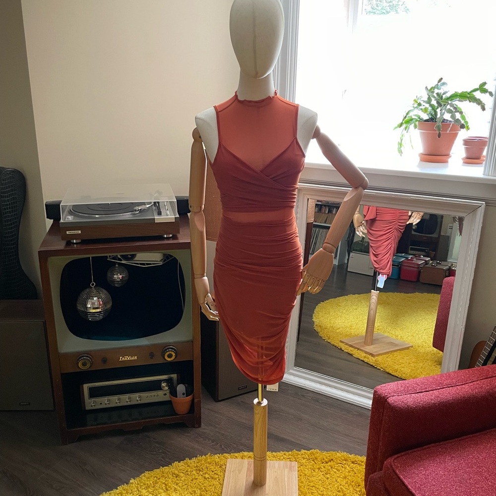 Cider Orange Bodycon Midi Dress Mock Neck Cocktail